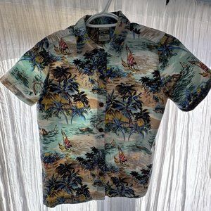 Ocean Pacific Youth/Tween Boys Size XL Short Sleeve Button Up Beach Scene Print